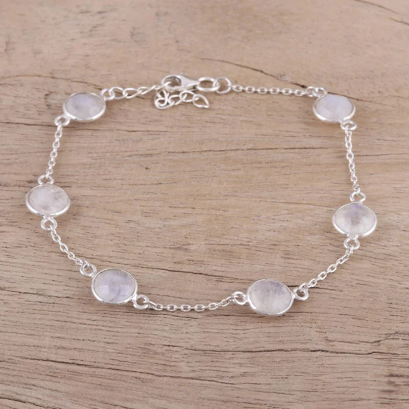 Shop Jewelry That Shines Without The High Price Glacial Opulence Rainbow Moonstone and Sterling Silver Station Bracelet